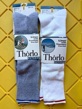 Lot 2 Vintage Thorlo Outdoor Over Calf Sock Liners LS-13 Coolmax LW-13 Thermax L
